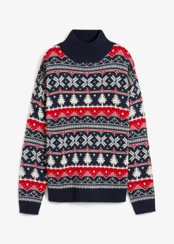 bonprix Bekleidung·Jeans|Nachhaltigere Materialien^Weihnachtspullover mit Turtleneck dunkelblau norwegermuster