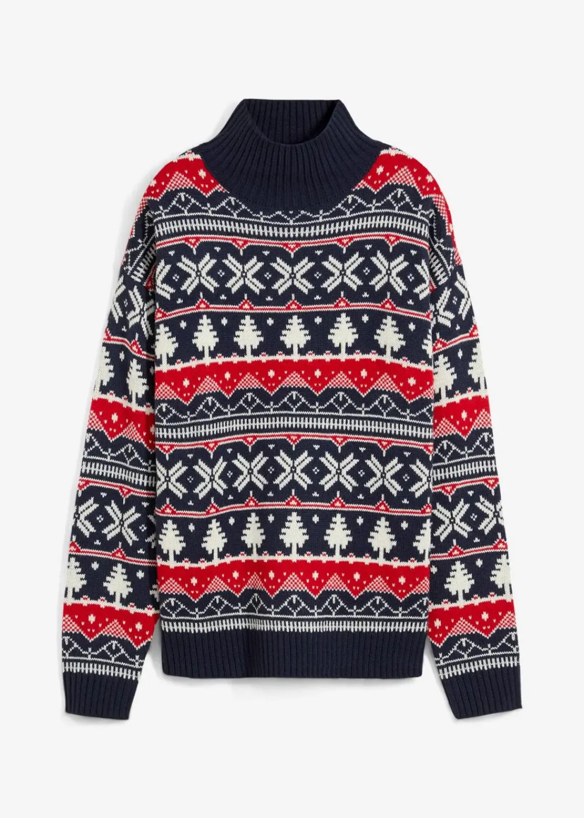 bonprix Bekleidung·Jeans|Nachhaltigere Materialien^Weihnachtspullover mit Turtleneck dunkelblau norwegermuster