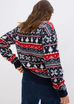 bonprix Bekleidung·Jeans|Nachhaltigere Materialien^Weihnachtspullover mit Turtleneck dunkelblau norwegermuster