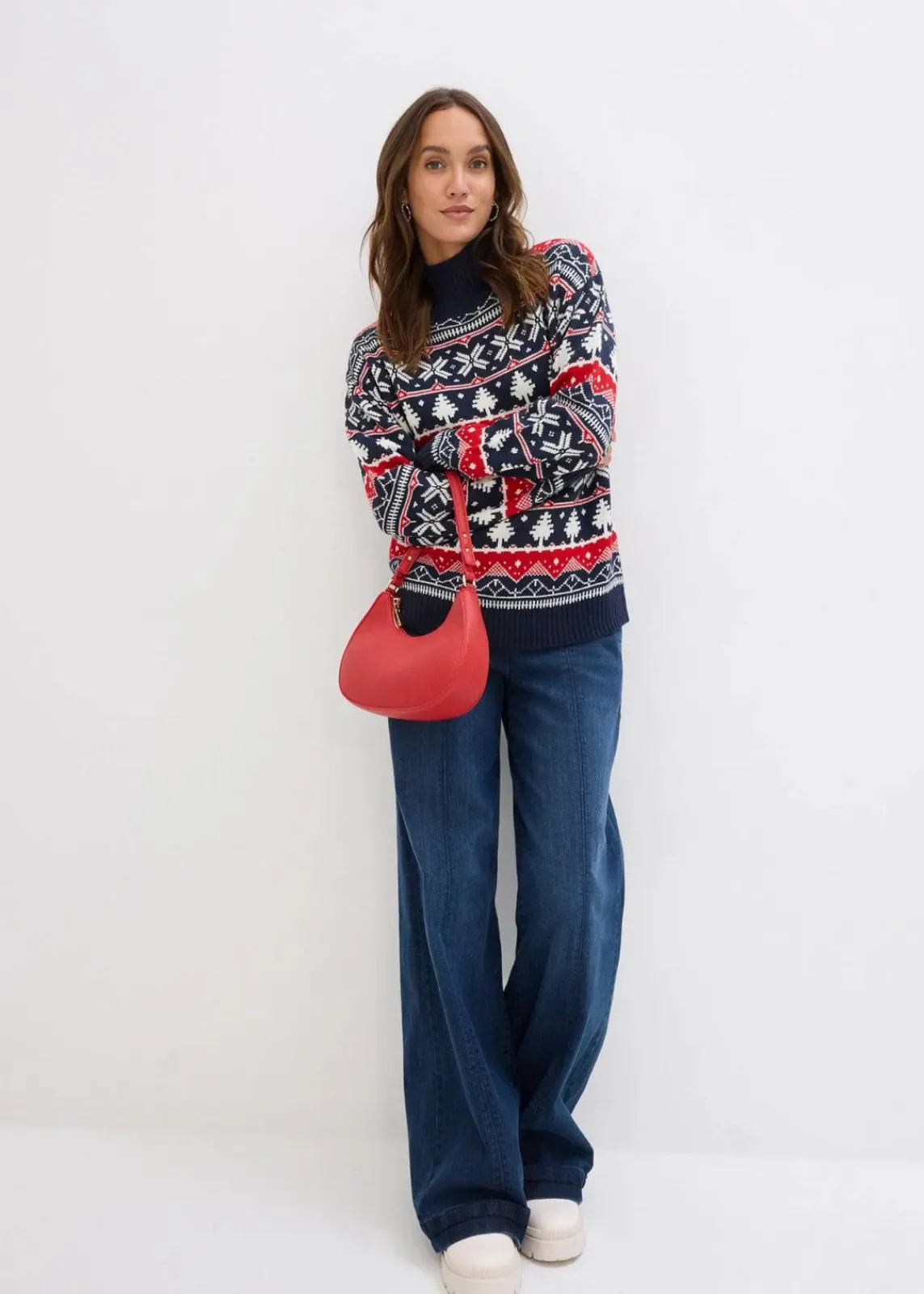 bonprix Bekleidung·Jeans|Nachhaltigere Materialien^Weihnachtspullover mit Turtleneck dunkelblau norwegermuster