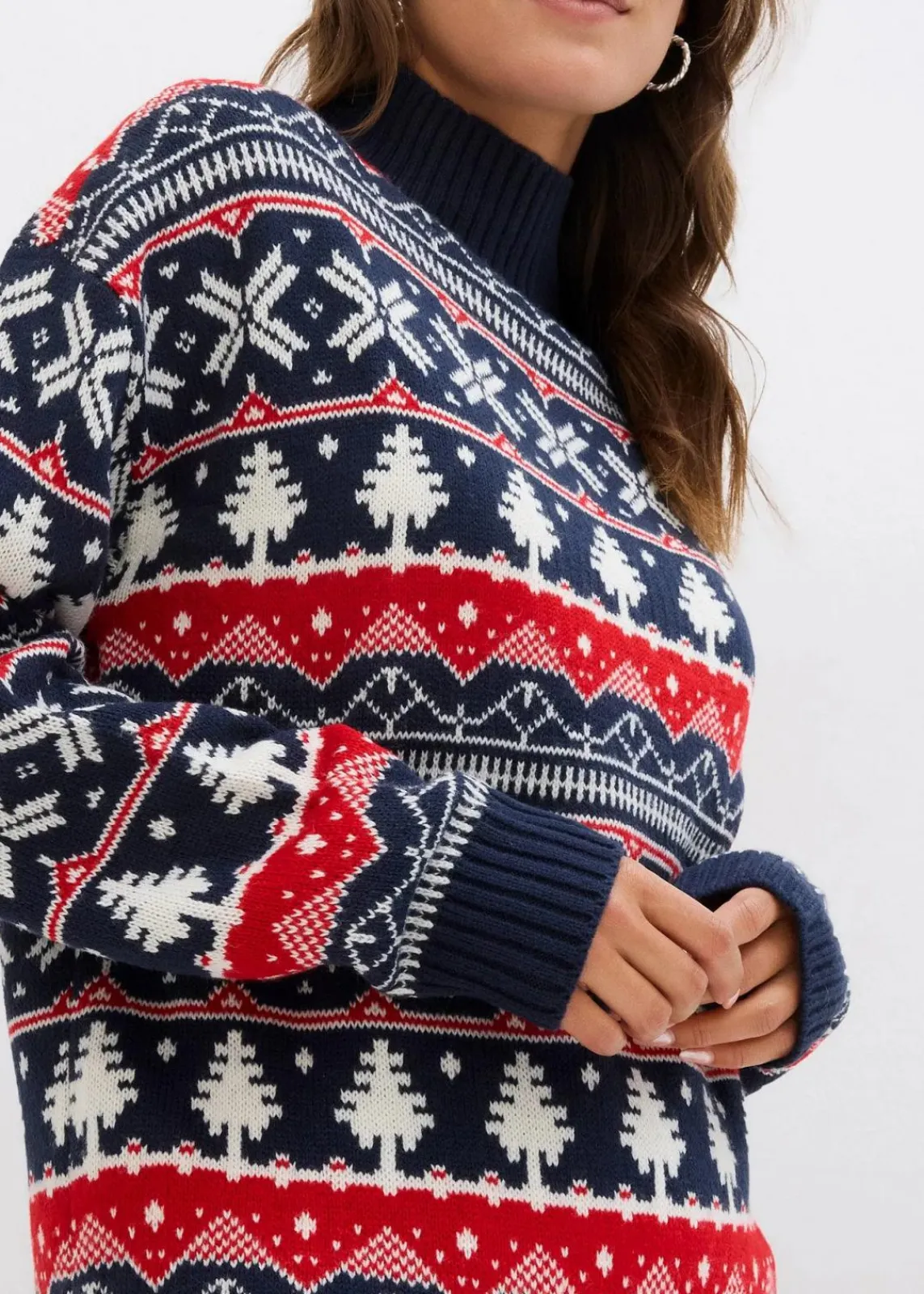bonprix Bekleidung·Jeans|Nachhaltigere Materialien^Weihnachtspullover mit Turtleneck dunkelblau norwegermuster
