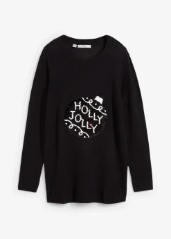 bonprix Bekleidung·Umstandsmode|Bekleidung·Jeans^Weihnachtspullover mit Wendepailletten schwarz