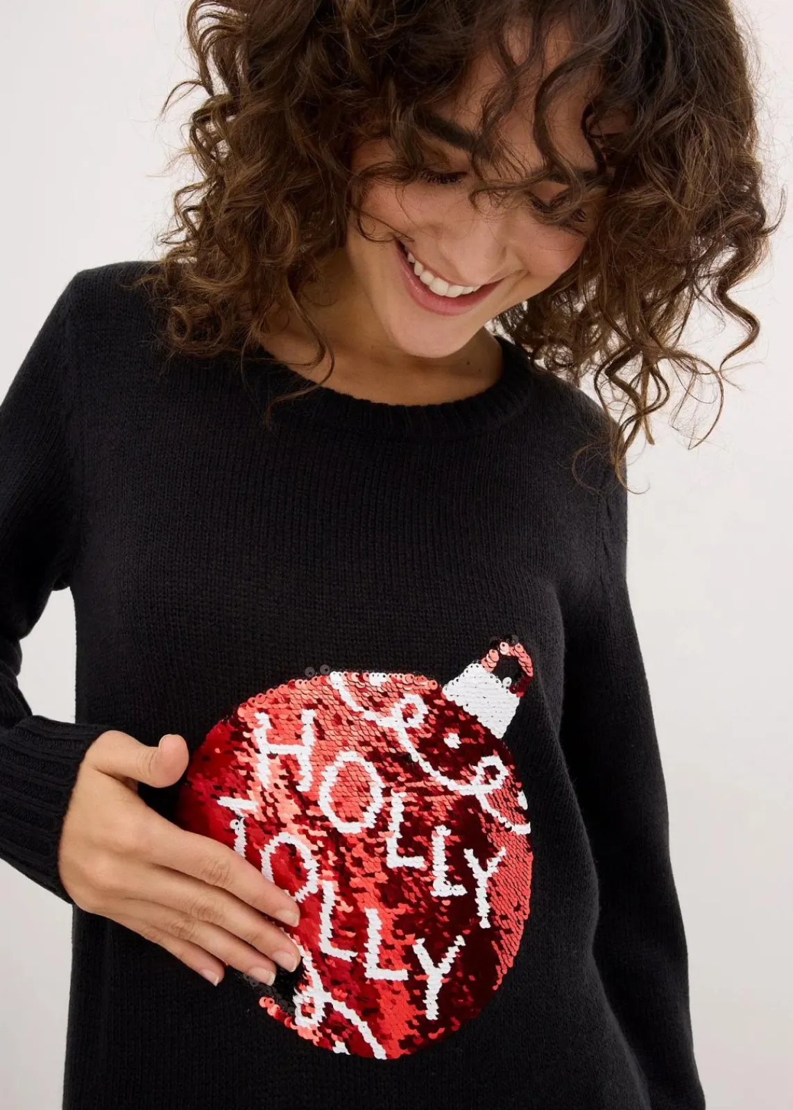 bonprix Bekleidung·Umstandsmode|Bekleidung·Jeans^Weihnachtspullover mit Wendepailletten schwarz