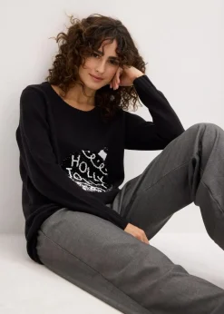 bonprix Bekleidung·Umstandsmode|Bekleidung·Jeans^Weihnachtspullover mit Wendepailletten schwarz