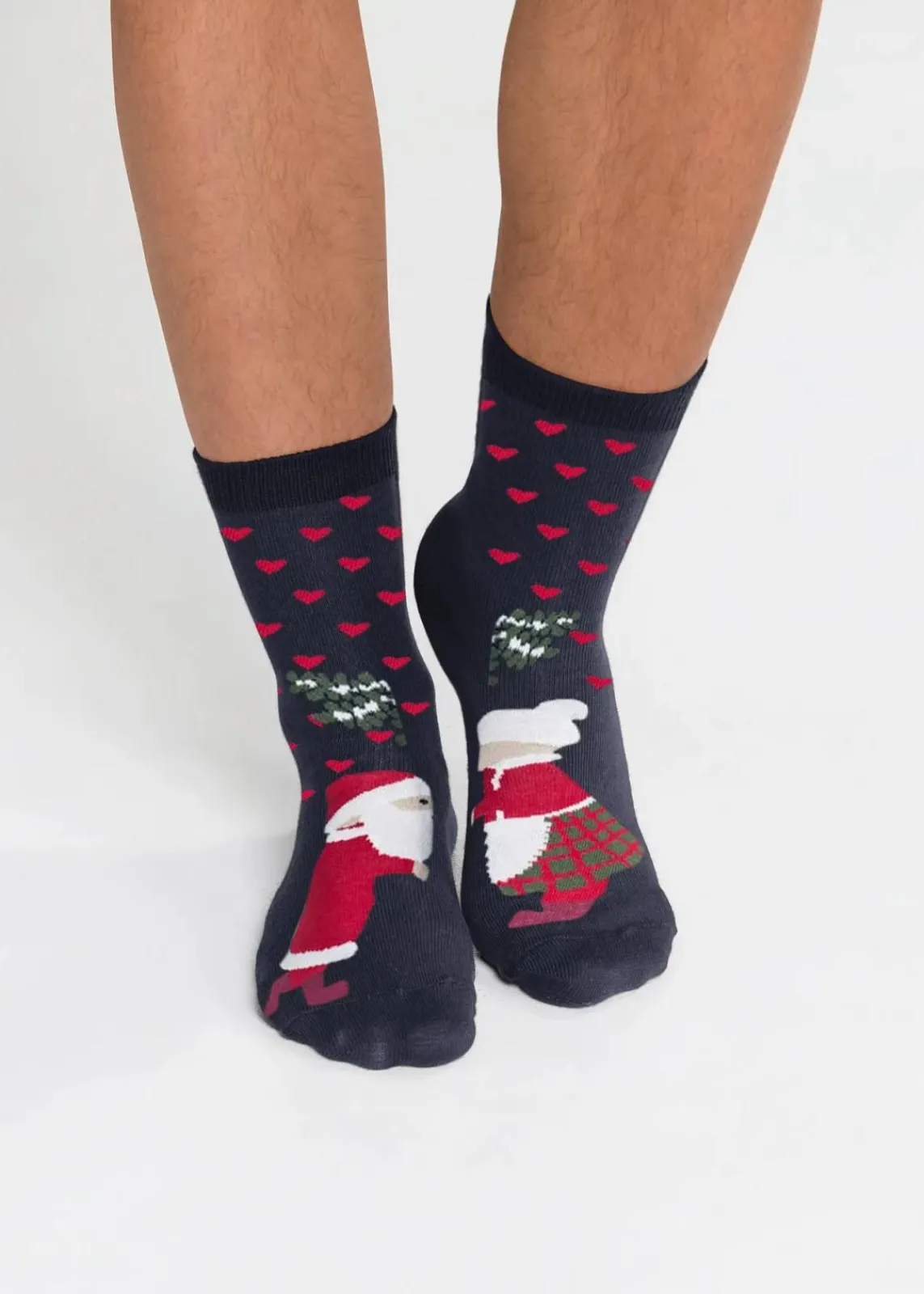 bonprix Socken|Socken^Weihnachtssocken mit Bio-Baumwolle (3er Pack) dunkelblau/hellgrau meliert gemustert