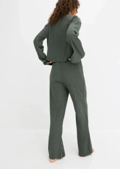 bonprix Wäsche·Nachtwäsche|Wäsche·Homewear^Weit geschnittener Loungewear Hausanzug aus weicher Rippe dunkelgrün meliert