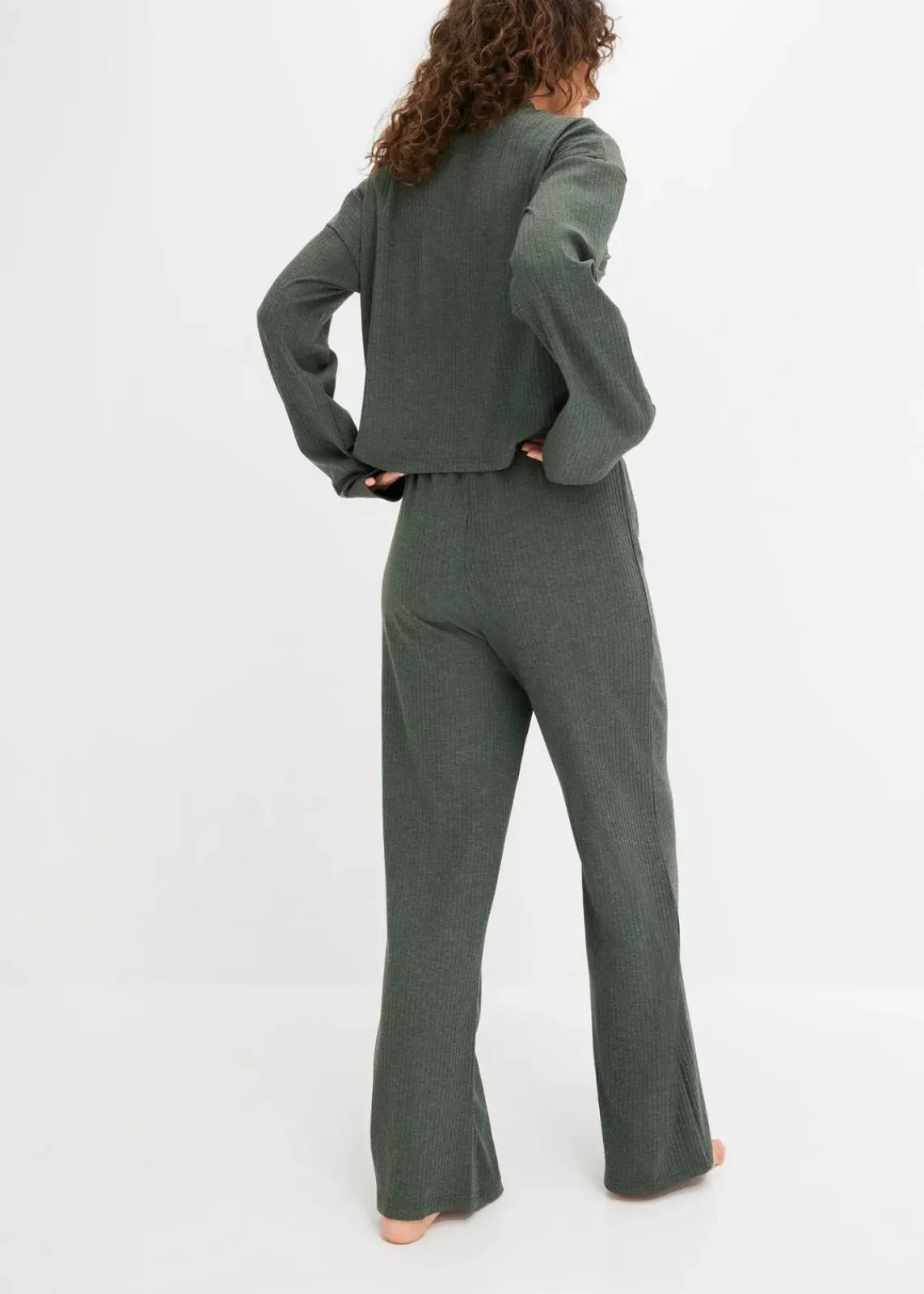 bonprix Wäsche·Nachtwäsche|Wäsche·Homewear^Weit geschnittener Loungewear Hausanzug aus weicher Rippe dunkelgrün meliert