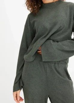 bonprix Wäsche·Nachtwäsche|Wäsche·Homewear^Weit geschnittener Loungewear Hausanzug aus weicher Rippe dunkelgrün meliert