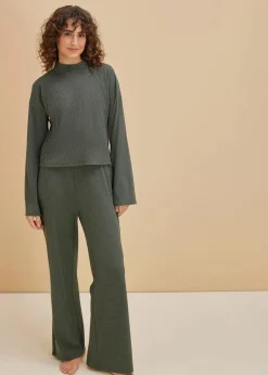 bonprix Wäsche·Nachtwäsche|Wäsche·Homewear^Weit geschnittener Loungewear Hausanzug aus weicher Rippe dunkelgrün meliert