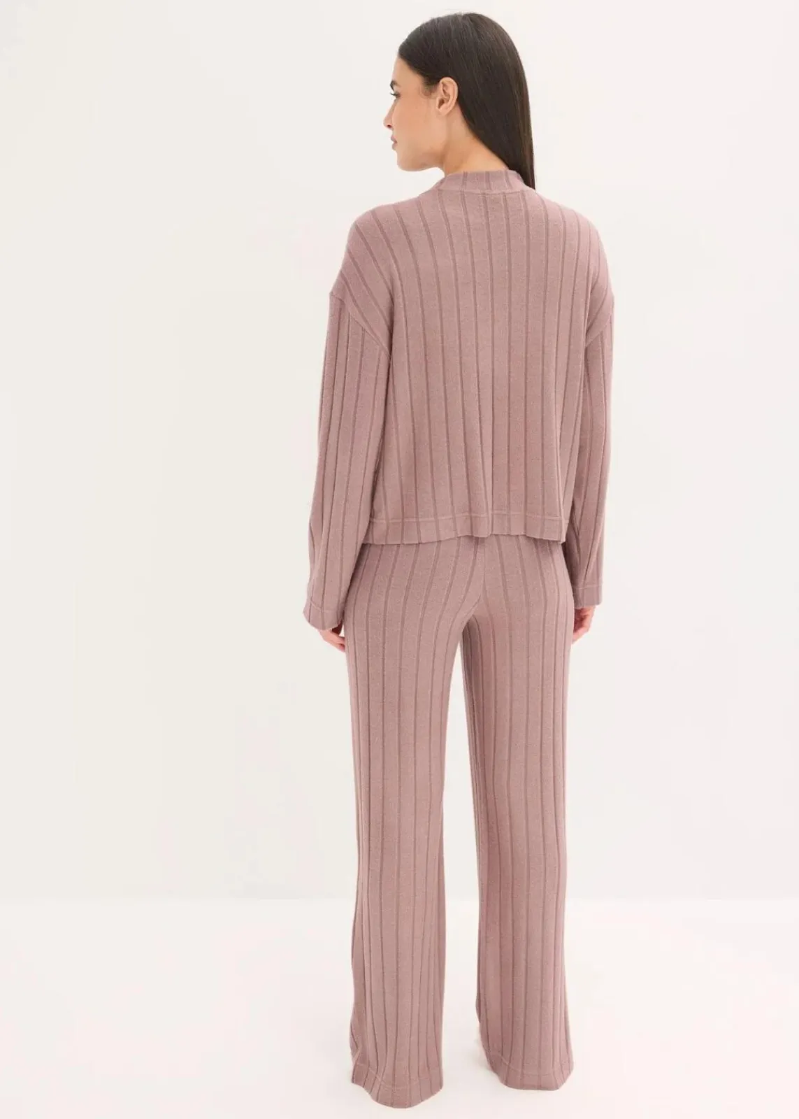 bonprix Homewear|Nachtwäsche^Weit geschnittener Loungewear Hausanzug aus weicher Rippe matt braun