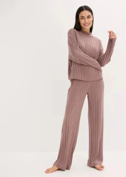 bonprix Homewear|Nachtwäsche^Weit geschnittener Loungewear Hausanzug aus weicher Rippe matt braun