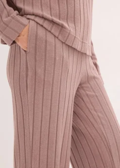 bonprix Homewear|Nachtwäsche^Weit geschnittener Loungewear Hausanzug aus weicher Rippe matt braun