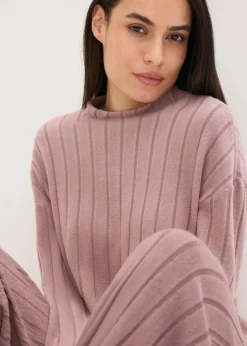 bonprix Homewear|Nachtwäsche^Weit geschnittener Loungewear Hausanzug aus weicher Rippe matt braun