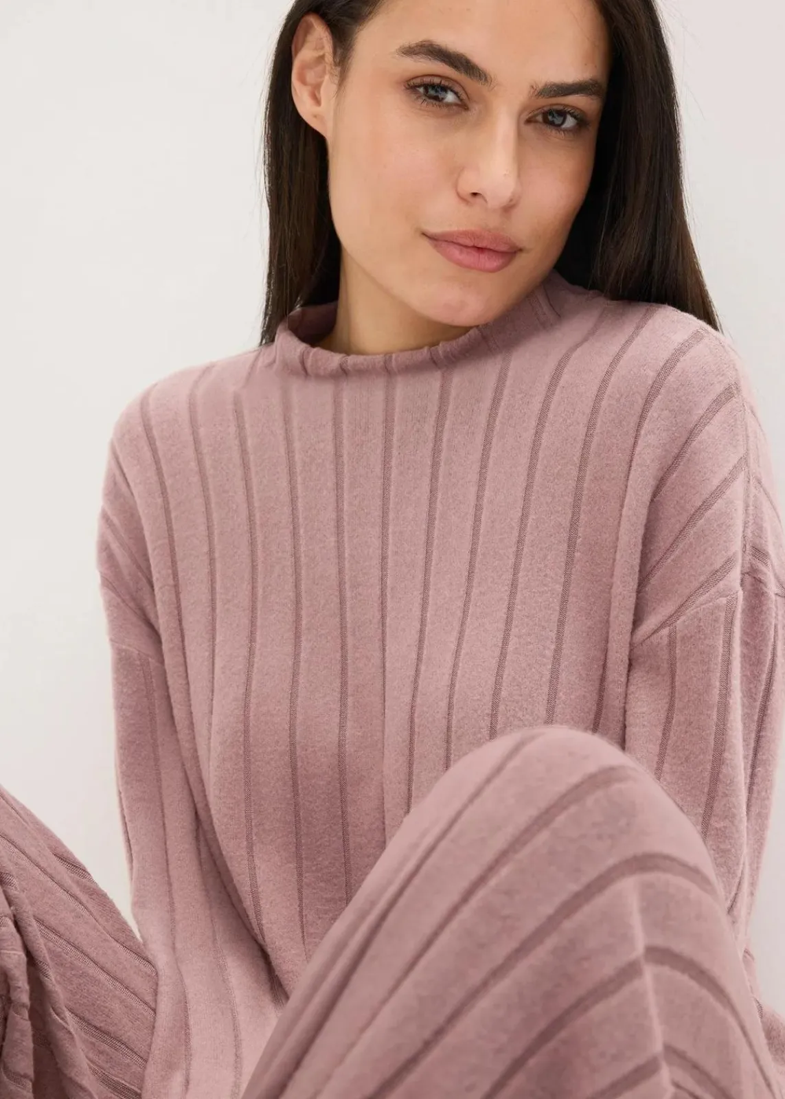 bonprix Homewear|Nachtwäsche^Weit geschnittener Loungewear Hausanzug aus weicher Rippe matt braun