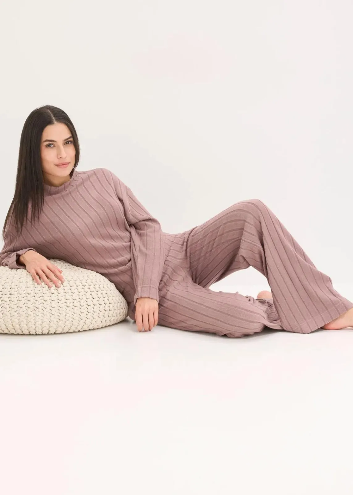 bonprix Homewear|Nachtwäsche^Weit geschnittener Loungewear Hausanzug aus weicher Rippe matt braun