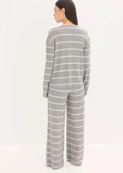 bonprix Wäsche·Homewear|Wäsche·Nachtwäsche^Weit geschnittener Loungewear Hausanzug aus weichem Material grau meliert/naturmeliert gestreift