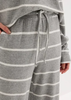 bonprix Wäsche·Homewear|Wäsche·Nachtwäsche^Weit geschnittener Loungewear Hausanzug aus weichem Material grau meliert/naturmeliert gestreift