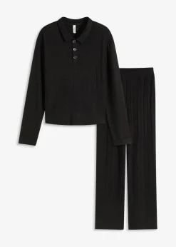 bonprix Wäsche·Homewear|Wäsche·Nachtwäsche^Weit geschnittener Loungewear Hausanzug aus weicher Rippe schwarz