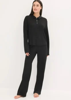 bonprix Wäsche·Homewear|Wäsche·Nachtwäsche^Weit geschnittener Loungewear Hausanzug aus weicher Rippe schwarz