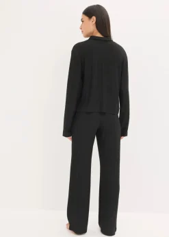 bonprix Wäsche·Homewear|Wäsche·Nachtwäsche^Weit geschnittener Loungewear Hausanzug aus weicher Rippe schwarz