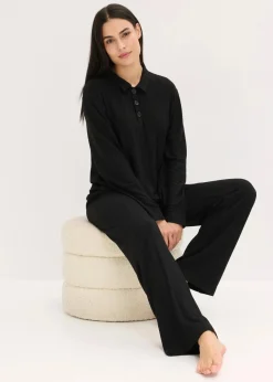 bonprix Wäsche·Homewear|Wäsche·Nachtwäsche^Weit geschnittener Loungewear Hausanzug aus weicher Rippe schwarz