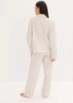 bonprix Wäsche·Homewear|Wäsche·Nachtwäsche^Weit geschnittener Loungewear Hausanzug aus gewebter Baumwolle natur/mattbraun gestreift