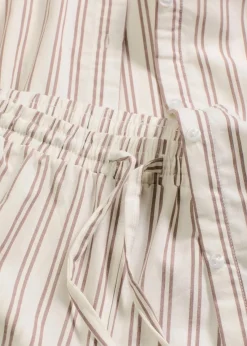 bonprix Wäsche·Homewear|Wäsche·Nachtwäsche^Weit geschnittener Loungewear Hausanzug aus gewebter Baumwolle natur/mattbraun gestreift