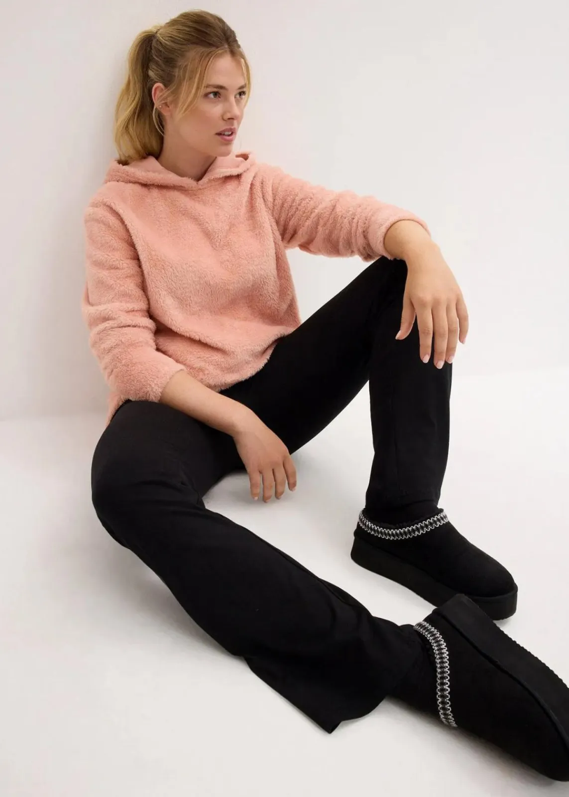 bonprix Wäsche·Homewear|Bekleidung·Strickmode^Weit geschnittener Loungewear Kuschel-Fleece Longpullover vintagerosa