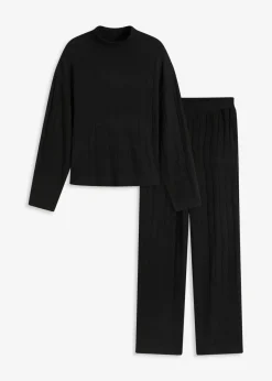 bonprix Homewear|Nachtwäsche^Weit geschnittener Loungewear Hausanzug aus weicher Rippe schwarz