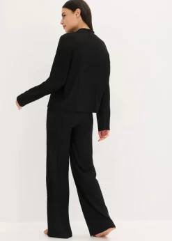 bonprix Homewear|Nachtwäsche^Weit geschnittener Loungewear Hausanzug aus weicher Rippe schwarz