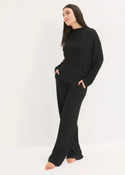 bonprix Homewear|Nachtwäsche^Weit geschnittener Loungewear Hausanzug aus weicher Rippe schwarz