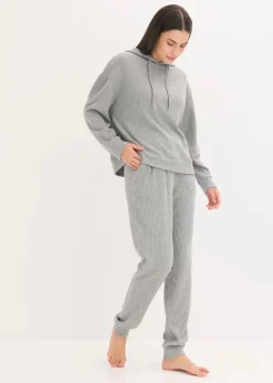 bonprix Wäsche·Homewear|Wäsche·Nachtwäsche^Weit geschnittener Loungewear Hausanzug aus weicher Rippe grau meliert
