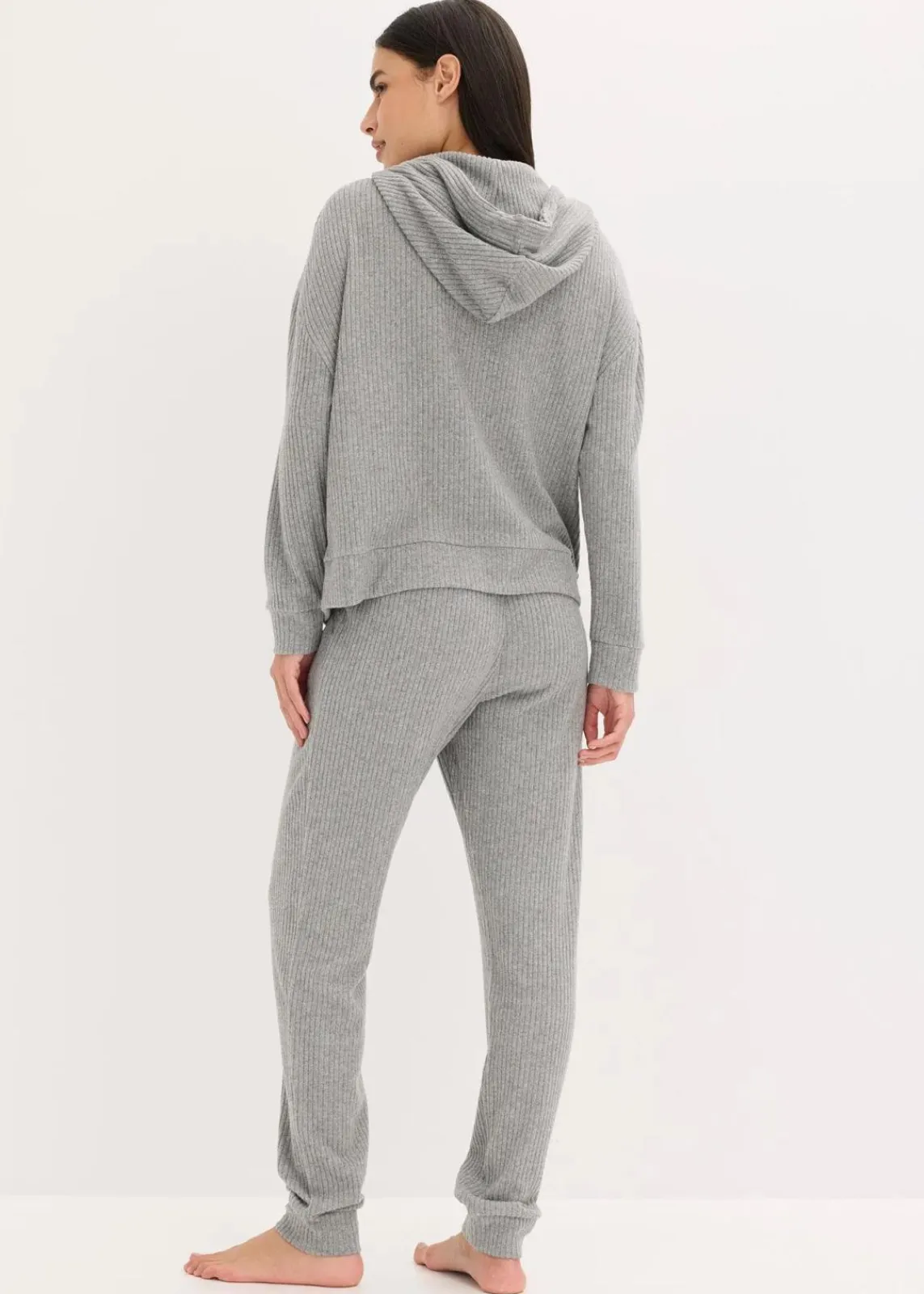 bonprix Wäsche·Homewear|Wäsche·Nachtwäsche^Weit geschnittener Loungewear Hausanzug aus weicher Rippe grau meliert