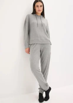 bonprix Wäsche·Homewear|Wäsche·Nachtwäsche^Weit geschnittener Loungewear Hausanzug aus weicher Rippe grau meliert