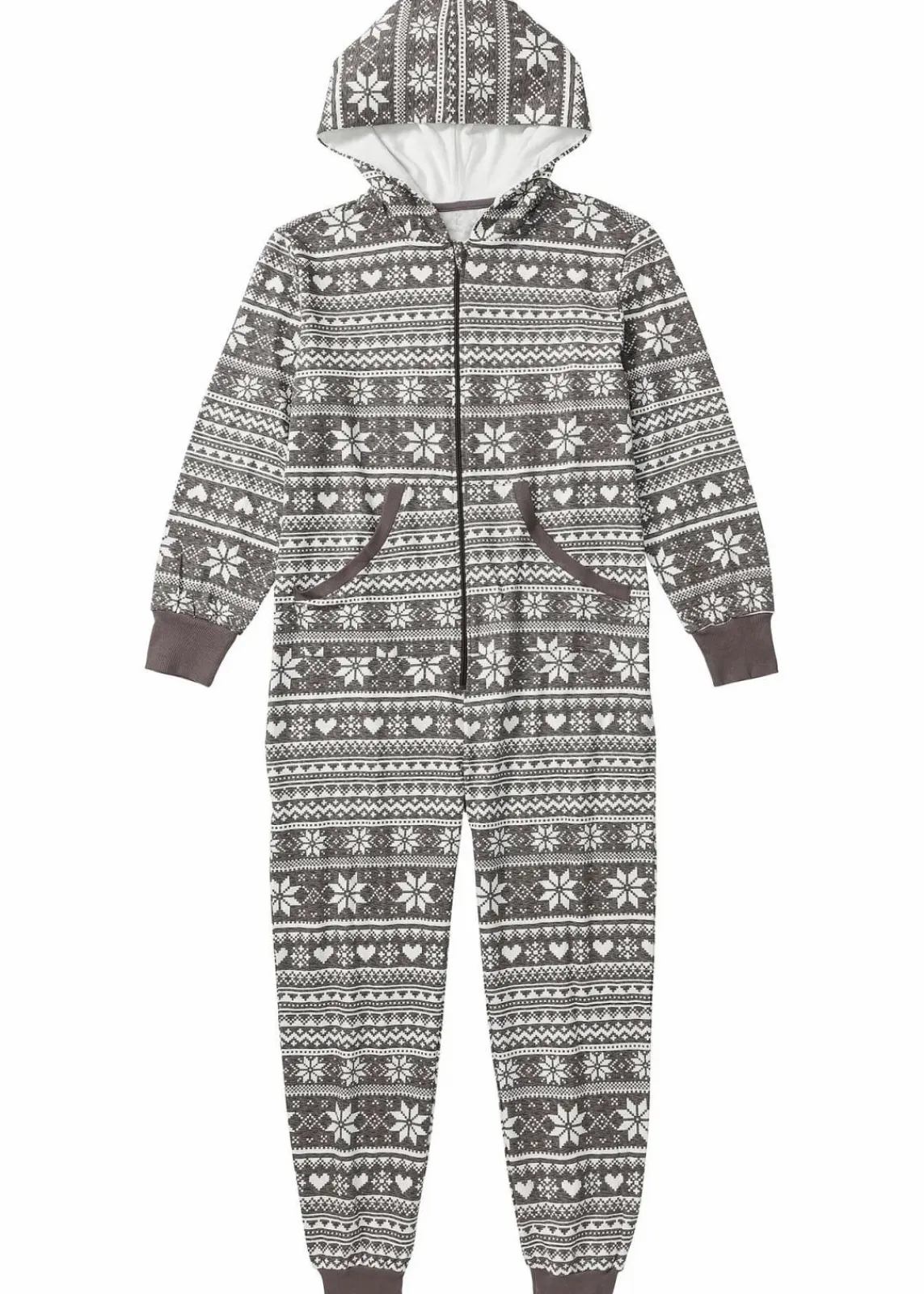 bonprix Wäsche·Homewear|Wäsche·Nachtwäsche^Weit geschnittener Loungewear Overall aus Sweatware grau meliert/wollweiß gemustert