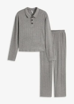 bonprix Nachtwäsche|Homewear^Weit geschnittener Loungewear Hausanzug aus weicher Rippe grau meliert