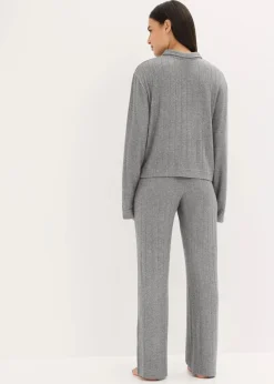 bonprix Nachtwäsche|Homewear^Weit geschnittener Loungewear Hausanzug aus weicher Rippe grau meliert