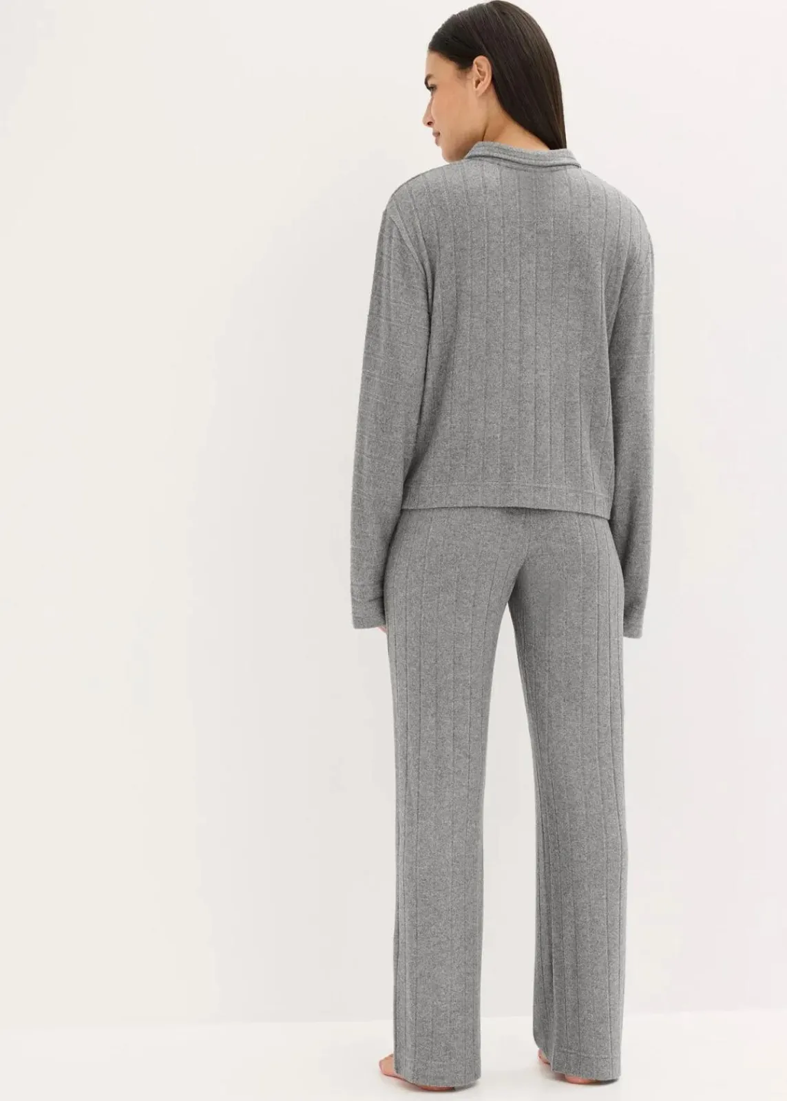 bonprix Nachtwäsche|Homewear^Weit geschnittener Loungewear Hausanzug aus weicher Rippe grau meliert