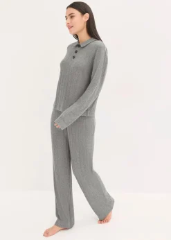 bonprix Nachtwäsche|Homewear^Weit geschnittener Loungewear Hausanzug aus weicher Rippe grau meliert