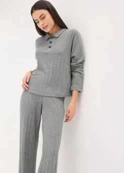 bonprix Nachtwäsche|Homewear^Weit geschnittener Loungewear Hausanzug aus weicher Rippe grau meliert