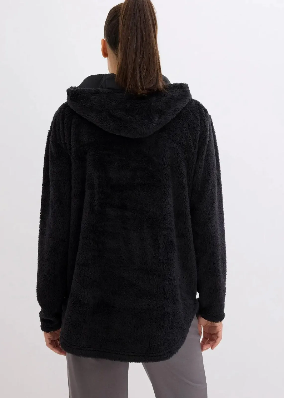 bonprix Homewear|Sportwäsche^Weit geschnittener Loungewear Kuschel-Fleece Longpullover schwarz