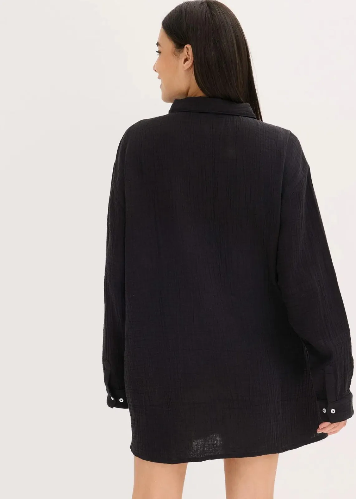 bonprix Wäsche·Homewear|Bekleidung·Strickmode^Weit geschnittenes Loungewear Nachthemd aus Musselin schwarz