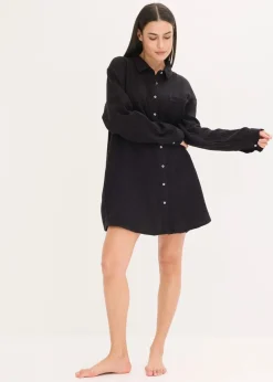 bonprix Wäsche·Homewear|Bekleidung·Strickmode^Weit geschnittenes Loungewear Nachthemd aus Musselin schwarz