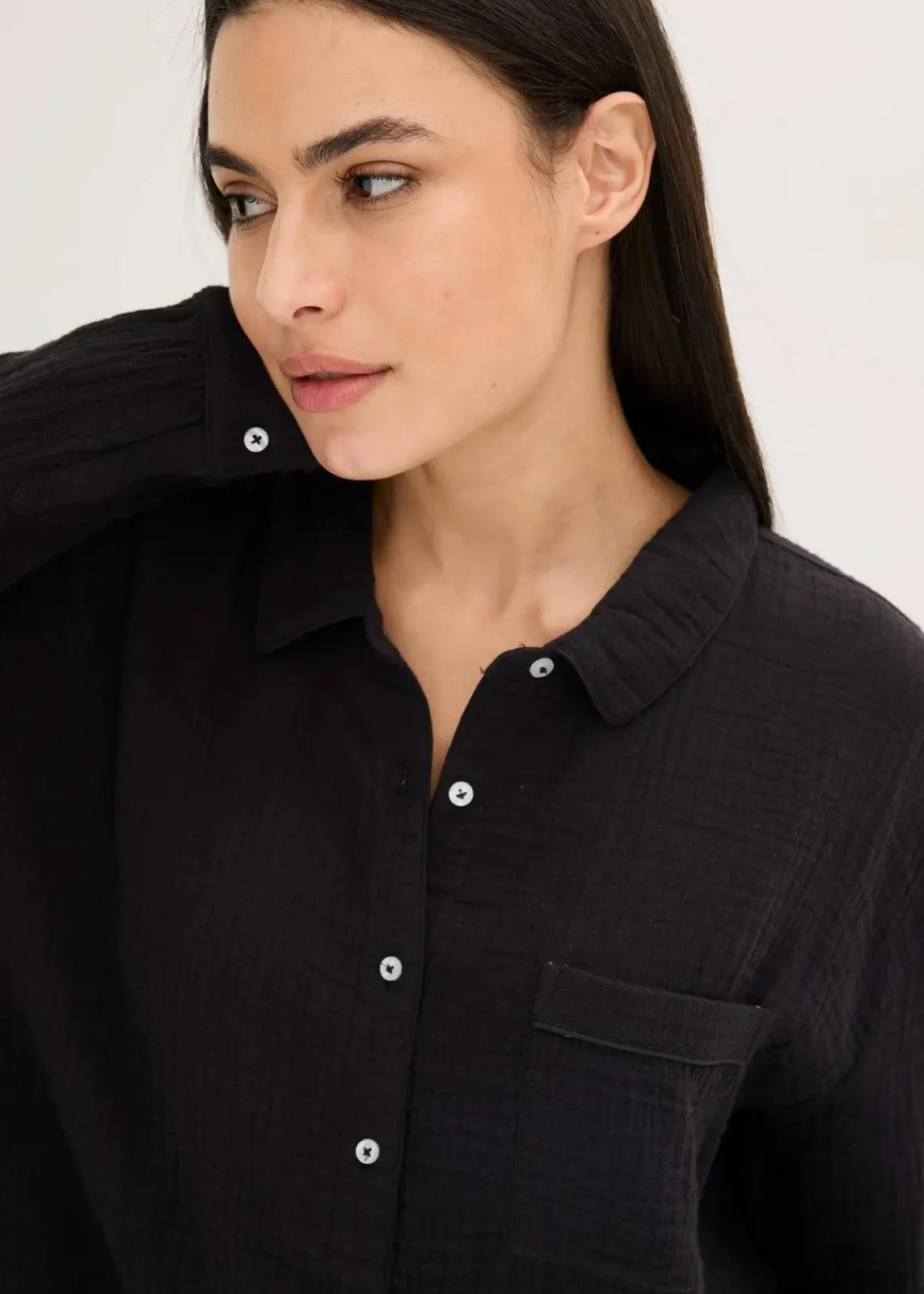 bonprix Wäsche·Homewear|Bekleidung·Strickmode^Weit geschnittenes Loungewear Nachthemd aus Musselin schwarz