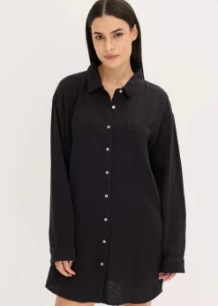 bonprix Wäsche·Homewear|Bekleidung·Strickmode^Weit geschnittenes Loungewear Nachthemd aus Musselin schwarz