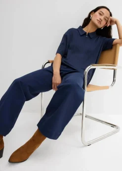 bonprix Bekleidung·Kleider|Zweiteiler & Sets^Weite 7/8 Hose aus elastischem Bio-Baumwoll-Mix dunkelblau