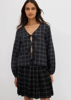 bonprix Zweiteiler & Sets|Blusen & Tuniken^Weite Bluse aus softer Viskose schwarz/schlammgrün kariert