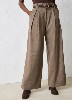 bonprix Bekleidung·Kleider|Premium^Weite Bundfaltenhose mit weichem Wollanteil dunkelbraun meliert