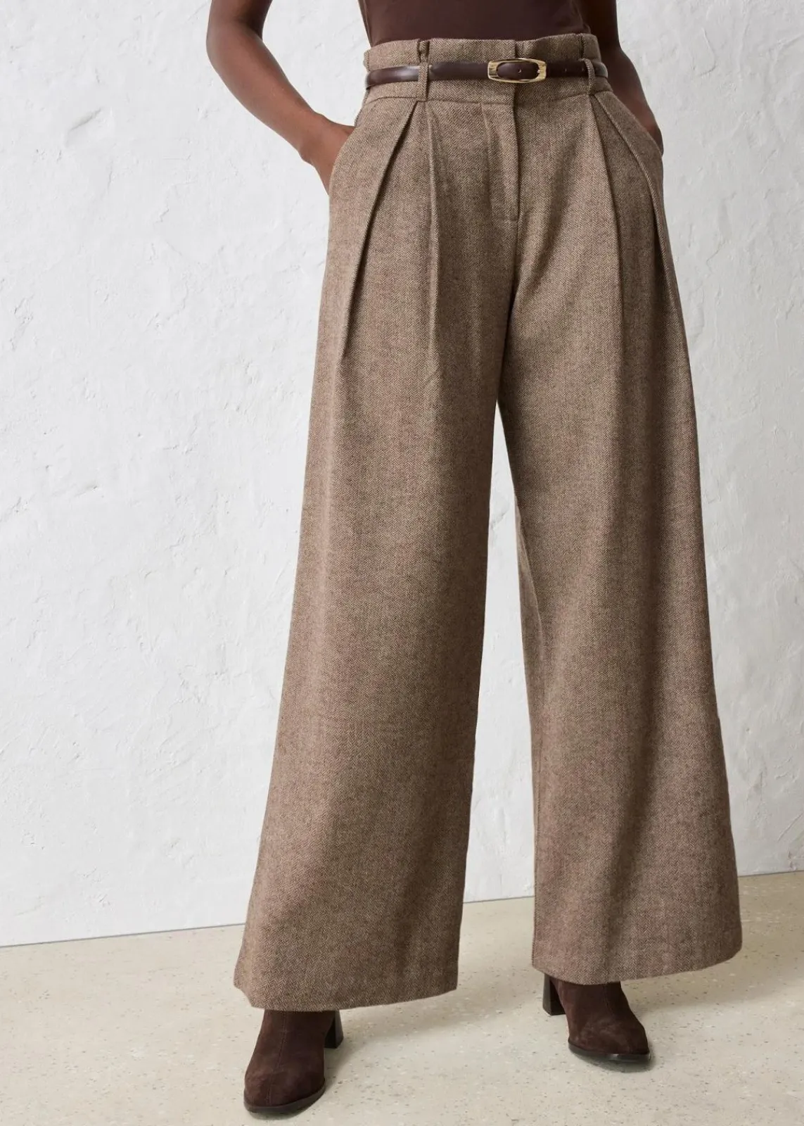 bonprix Bekleidung·Kleider|Premium^Weite Bundfaltenhose mit weichem Wollanteil dunkelbraun meliert