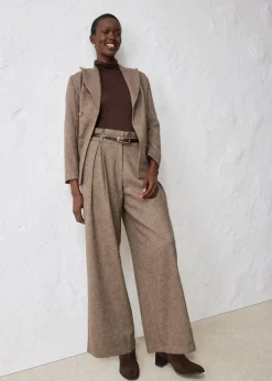 bonprix Bekleidung·Kleider|Premium^Weite Bundfaltenhose mit weichem Wollanteil dunkelbraun meliert